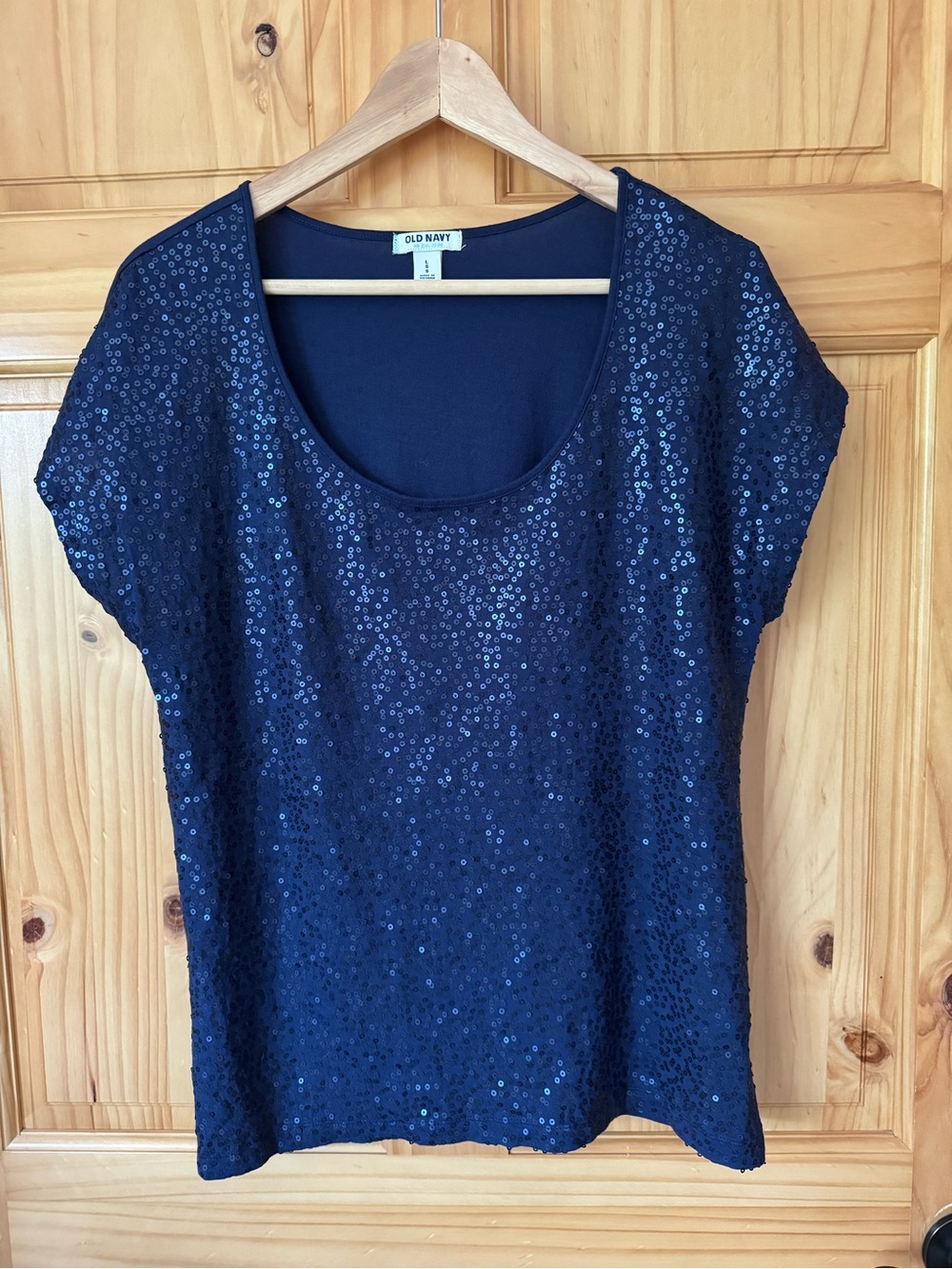 Old Navy Navy Sequin Scoop Neck Women's Top size large